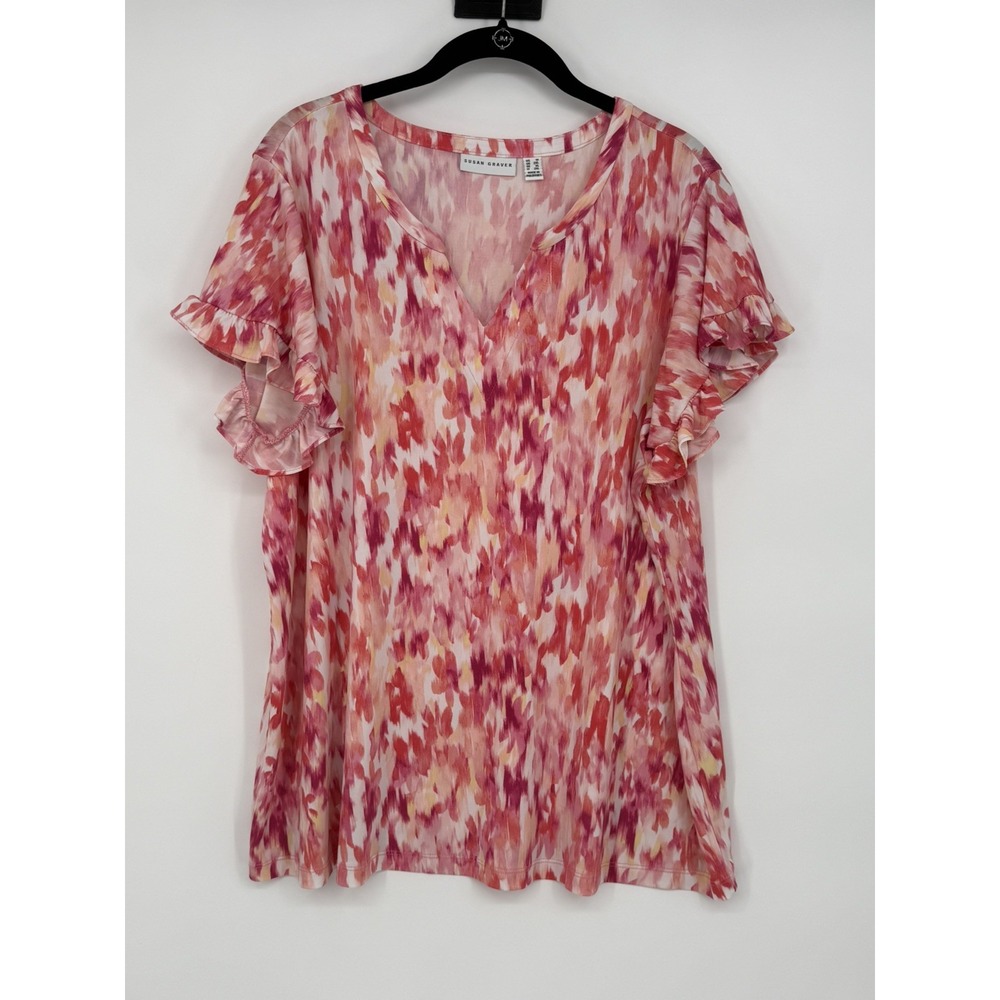 Susan Graver Women's Pink Short Sleeve Top 1X